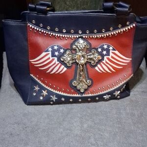 Studded Crossbody Bag with American Flag Design